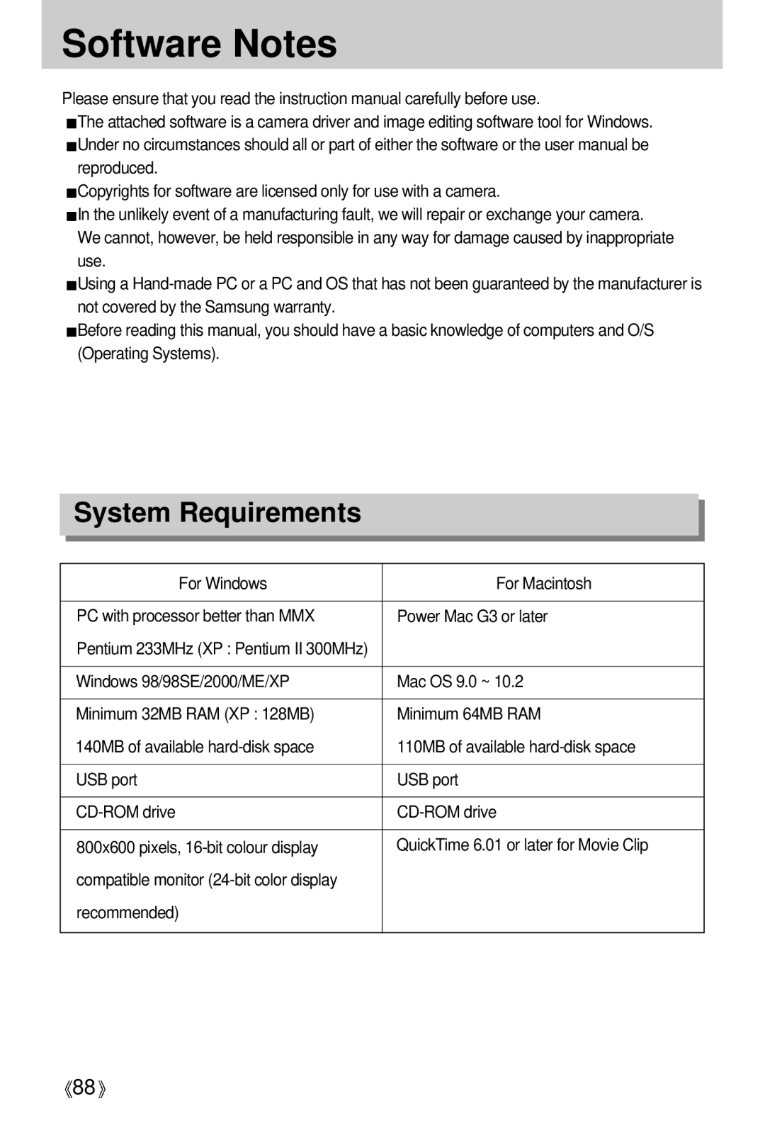 Samsung U-CA 501 user manual Software Notes, System Requirements 