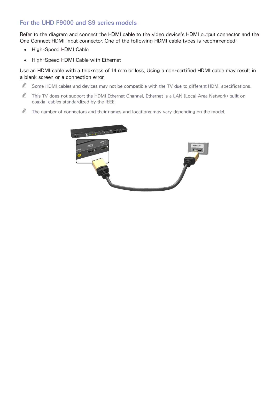 Samsung UA110S9VRXZN, UA110S9VRXUM, UA110S9ARXUM manual For the UHD F9000 and S9 series models 