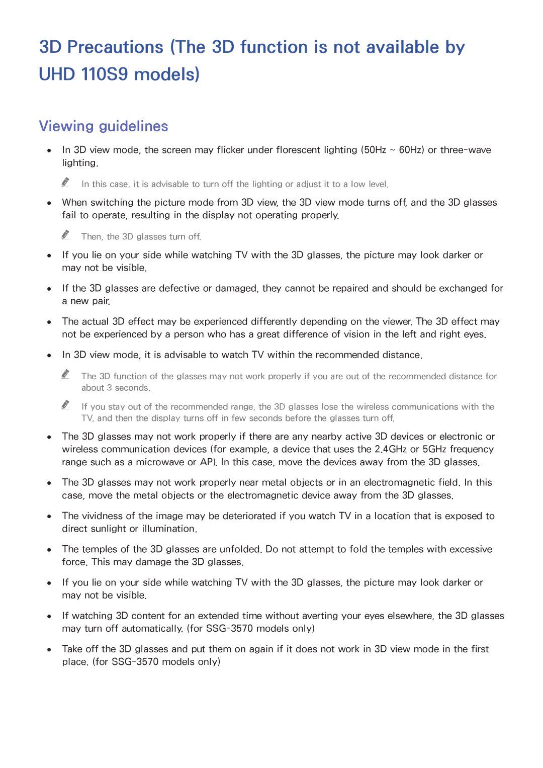 Samsung UA110S9ARXUM, UA110S9VRXUM, UA110S9VRXZN manual Viewing guidelines 