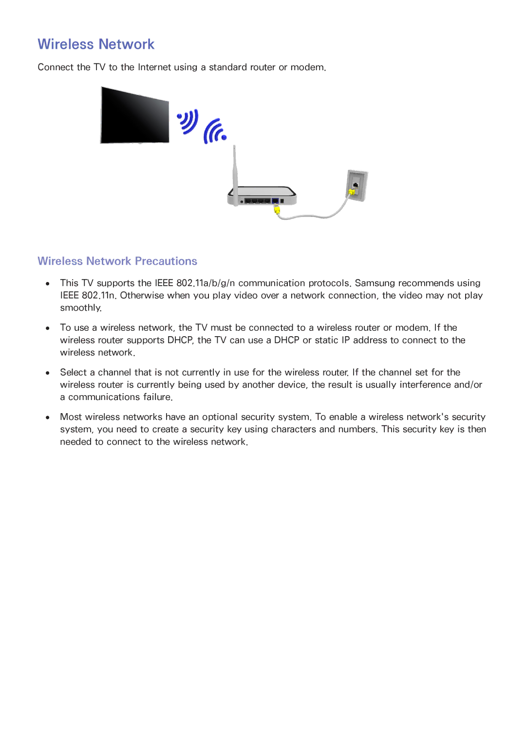 Samsung UA110S9VRXZN, UA110S9VRXUM, UA110S9ARXUM manual Wireless Network Precautions 