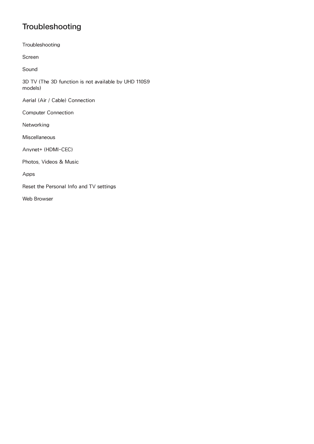 Samsung UA110S9VRXZN, UA110S9VRXUM, UA110S9ARXUM manual Troubleshooting 