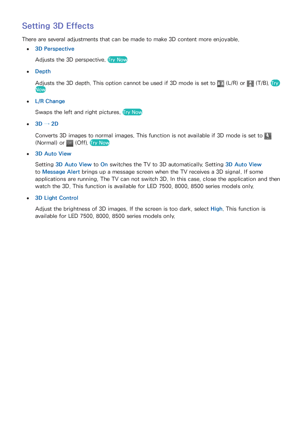 Samsung UA110S9VRXUM, UA110S9VRXZN, UA110S9ARXUM manual Setting 3D Effects 