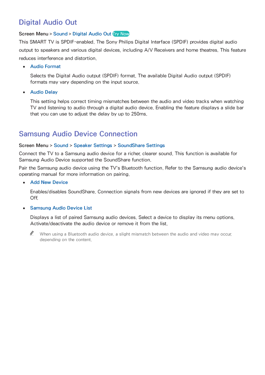 Samsung UA110S9VRXUM, UA110S9VRXZN, UA110S9ARXUM manual Digital Audio Out, Samsung Audio Device Connection 