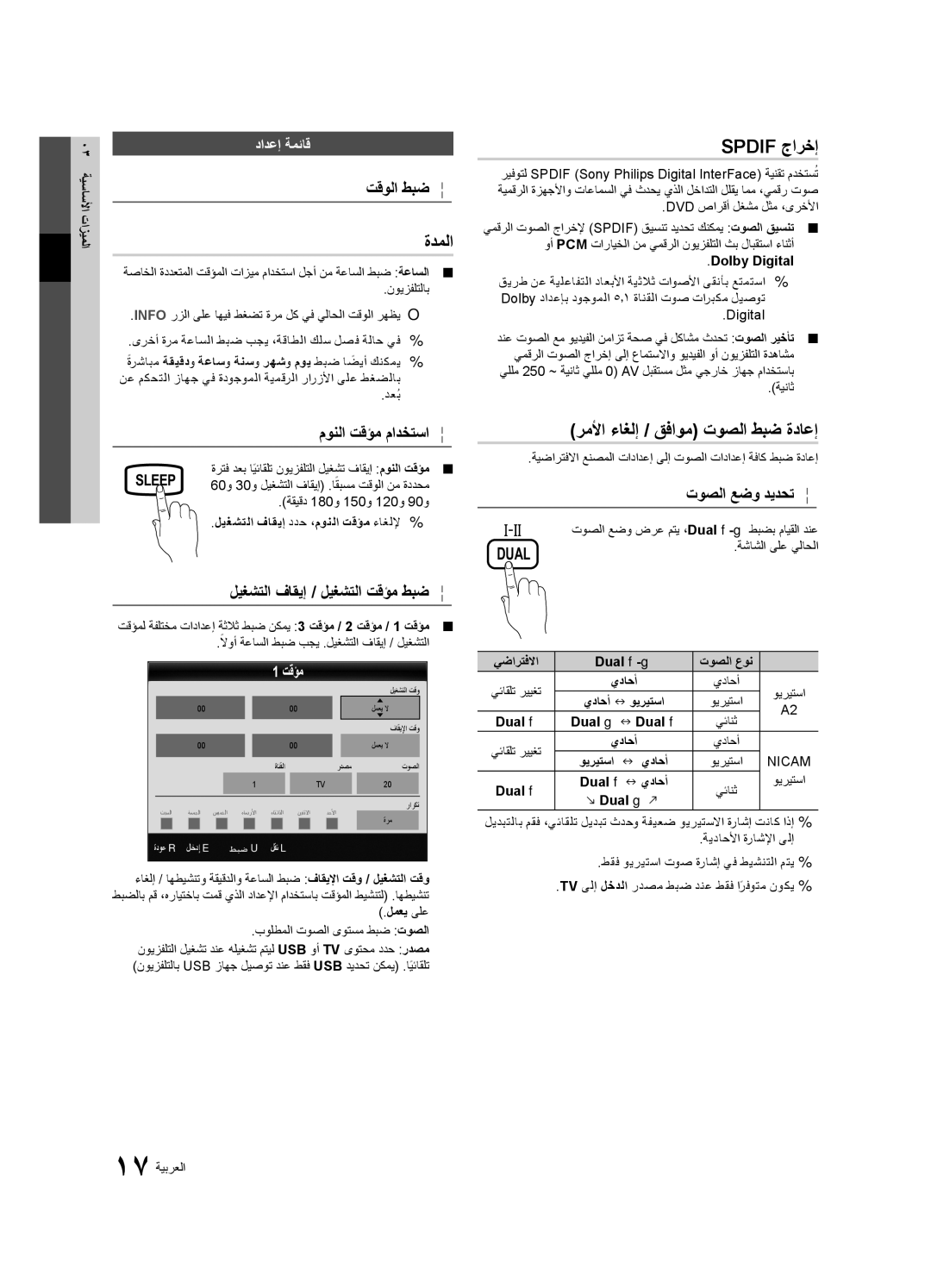 Samsung UA32C4000PXSV, UA26C4000PXSV manual ةدملا, Spdif جارخإ, رملأا ءاغلإ / قفاوم توصلا طبض ةداعإ, توصلا عضو ديدحت 