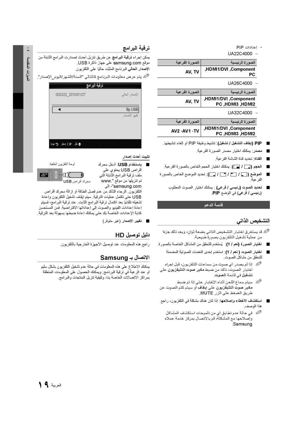 Samsung UA26C4000PXSJ, UA26C4000PXSV, UA26C4000PXTW, UA32C4000PXUM, UA22C4000PXHC يتاذلا صيخشتلا, جماربلا ةيقرت, معدلا ةمئاق 