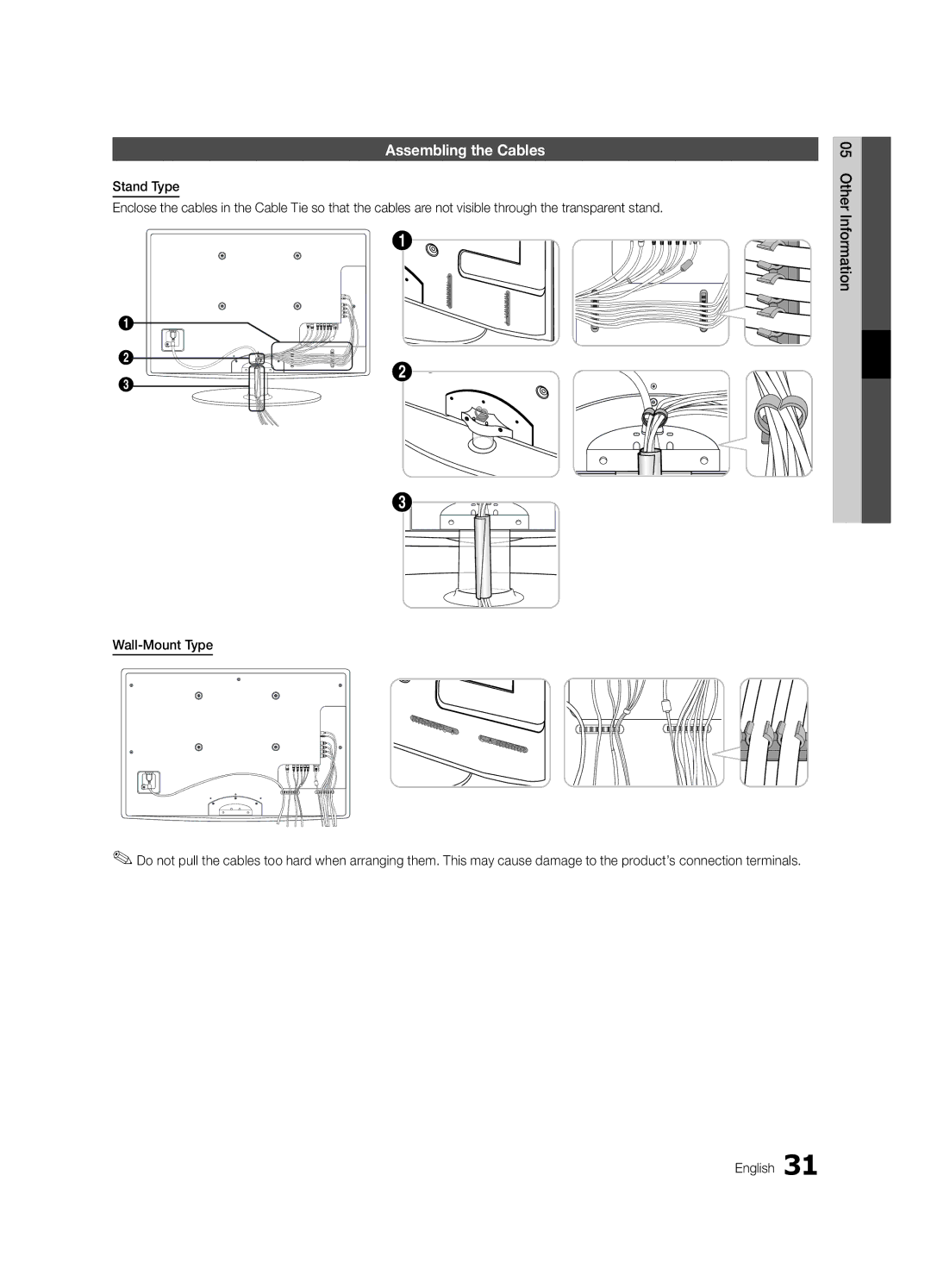 Samsung UA26C4000PXSV, UA26C4000PXTW, UA32C4000PXUM, UA22C4000PXHC, UA22C4000PXSV, UA22C4000PXUM manual Assembling the Cables 