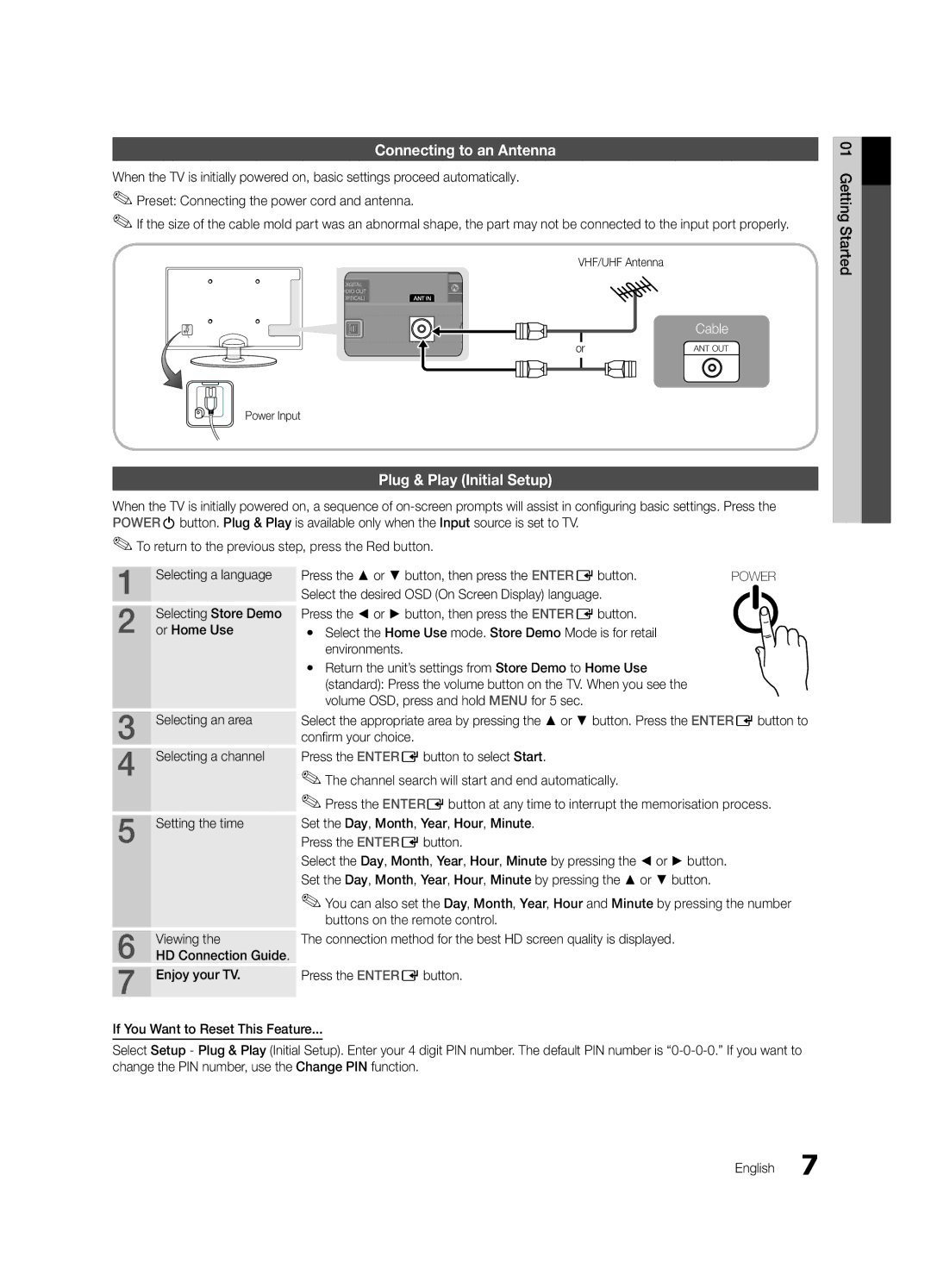 Samsung UA32C4000PXSQ, UA26C4000PXSV, UA26C4000PXTW, UA32C4000PXUM manual Connecting to an Antenna, Plug & Play Initial Setup 