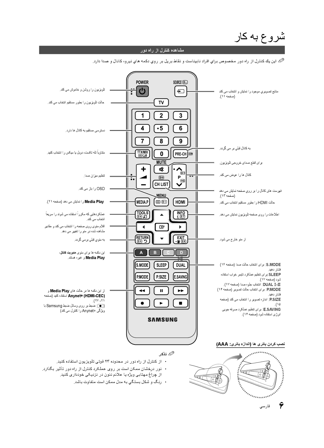 Samsung UA26C4000PXHC, UA26C4000PXSV manual رود هار زا لرتنك هدهاشم, Aaa یرتاب هزادنا اه یرتاب ندرک بصن رکذت%%, 17 هحفص دوش 