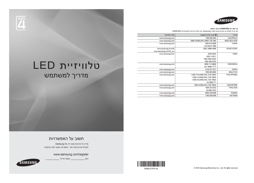 Samsung UA32C4000PXSQ manual Led תייזיוולט 