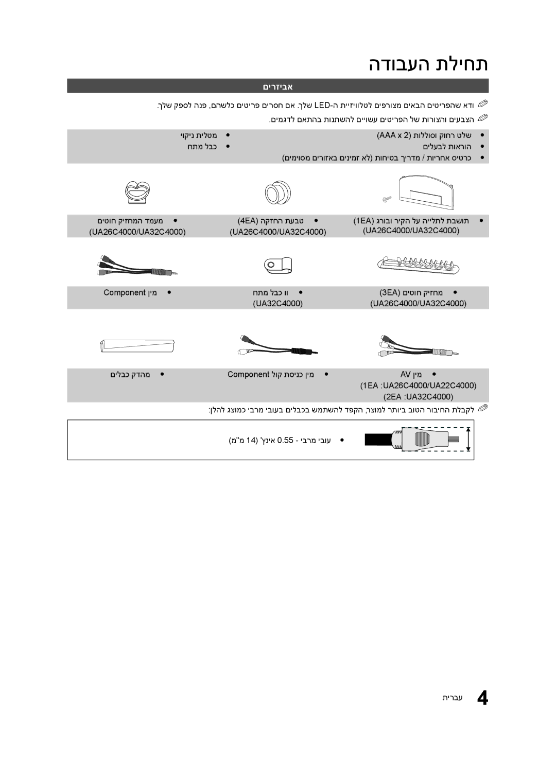 Samsung UA32C4000PXSQ manual הדובעה תליחת, םירזיבא 