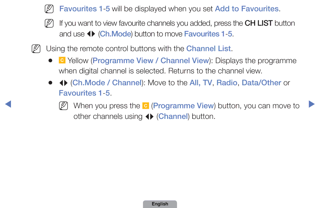 Samsung UA32D5800VRXXT manual Ch.Mode / Channel Move to the All, TV, Radio, Data/Other or, Favourites 