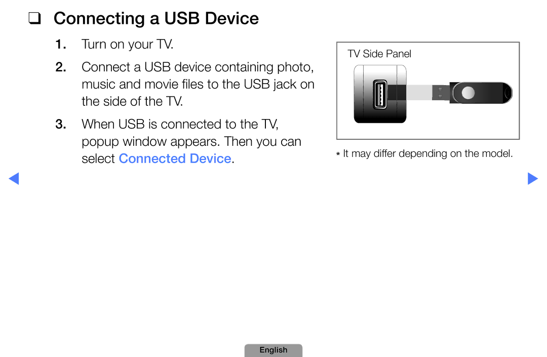 Samsung UA32D5800VRXXT manual Connecting a USB Device 