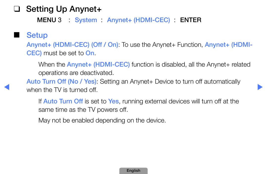 Samsung UA32D5800VRXXT manual Setting Up Anynet+, Setup, OOMENUm → System → Anynet+ HDMI-CEC → Entere 