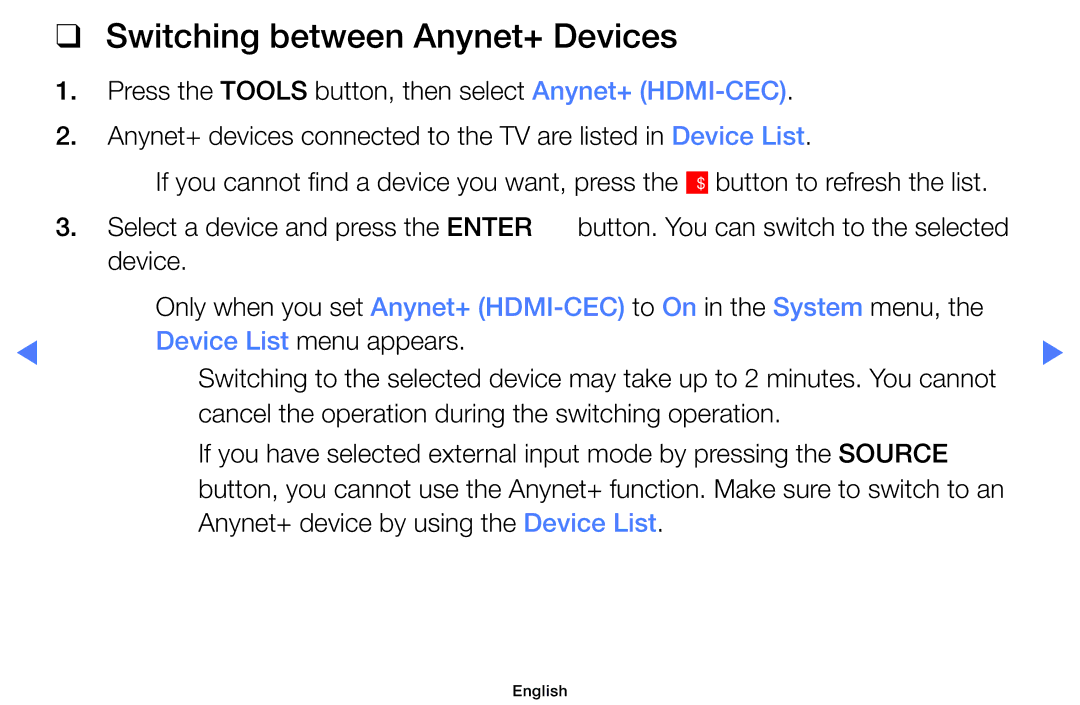 Samsung UA32D5800VRXXT manual Switching between Anynet+ Devices 