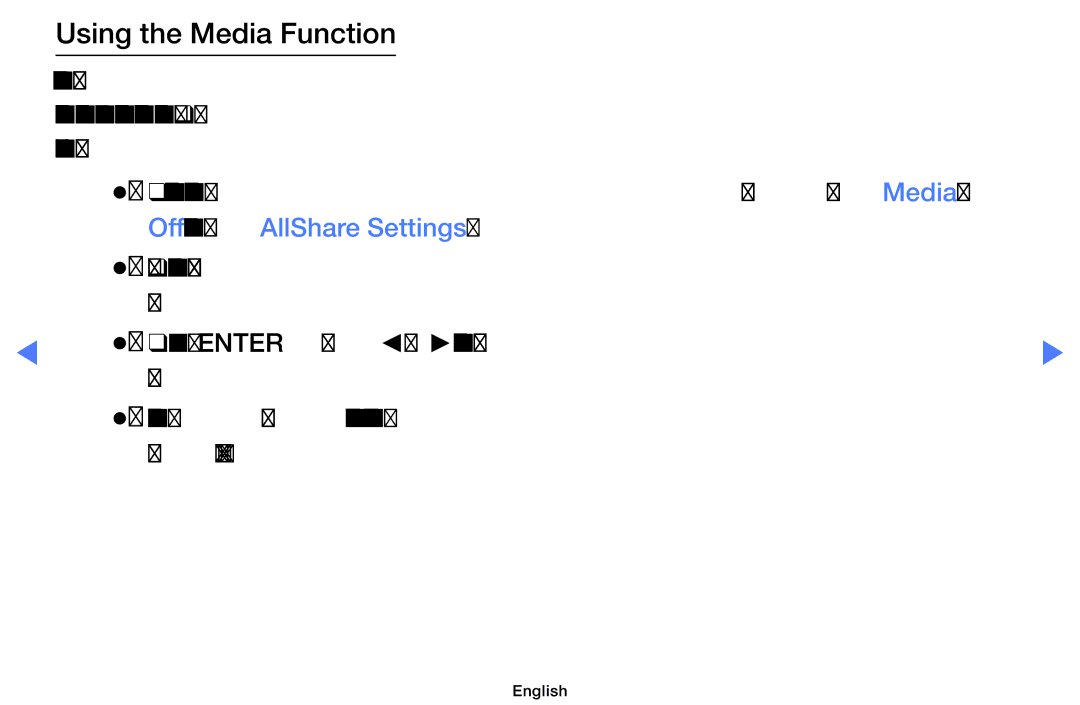 Samsung UA32D5800VRXXT manual Using the Media Function, Off in the AllShare Settings 