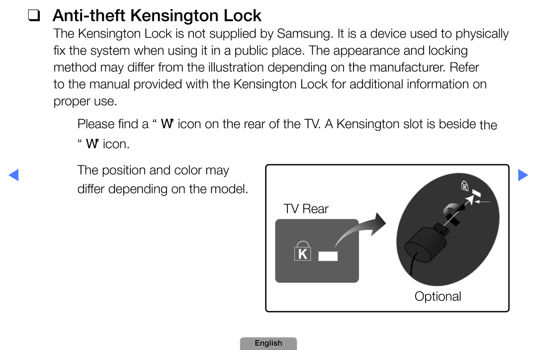 Samsung UA32D5800VRXXT manual Anti-theft Kensington Lock 