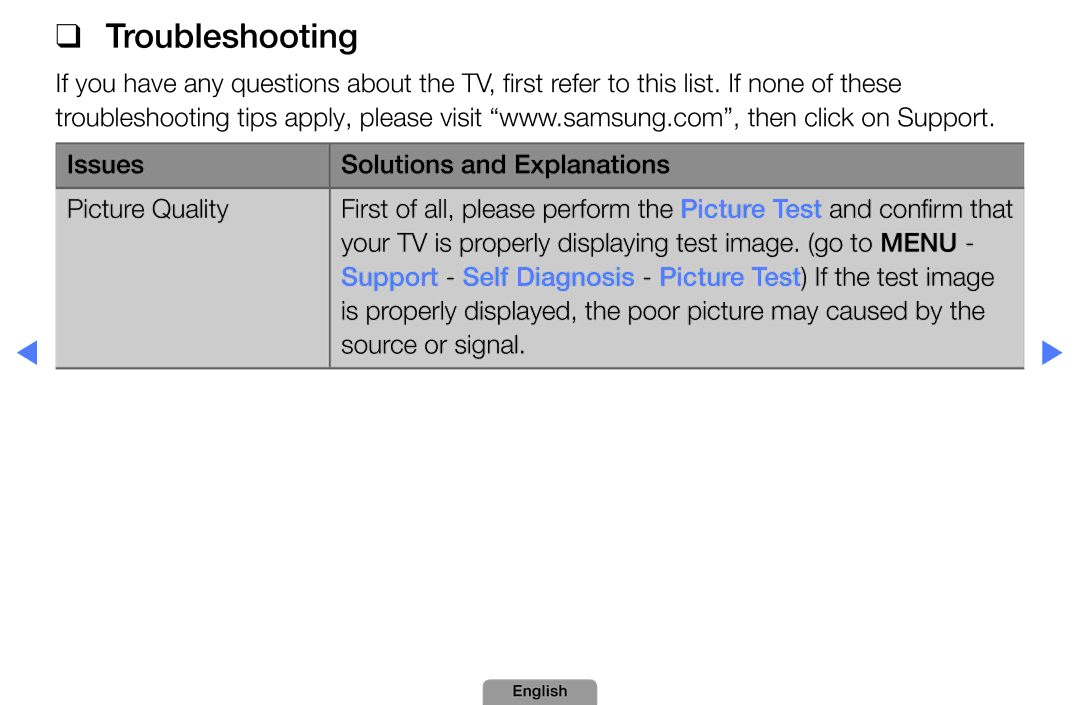 Samsung UA32D5800VRXXT manual Troubleshooting, Support Self Diagnosis Picture Test If the test image 