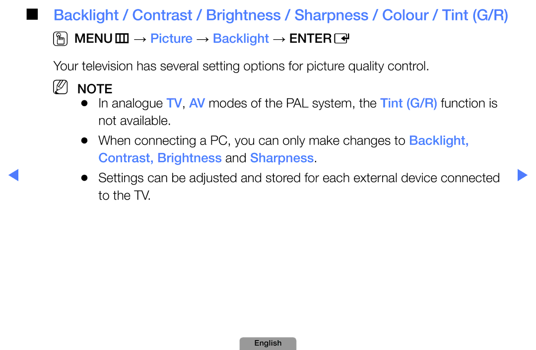 Samsung UA32D5800VRXXT manual OOMENUm → Picture → Backlight → Entere, Contrast, Brightness and Sharpness 