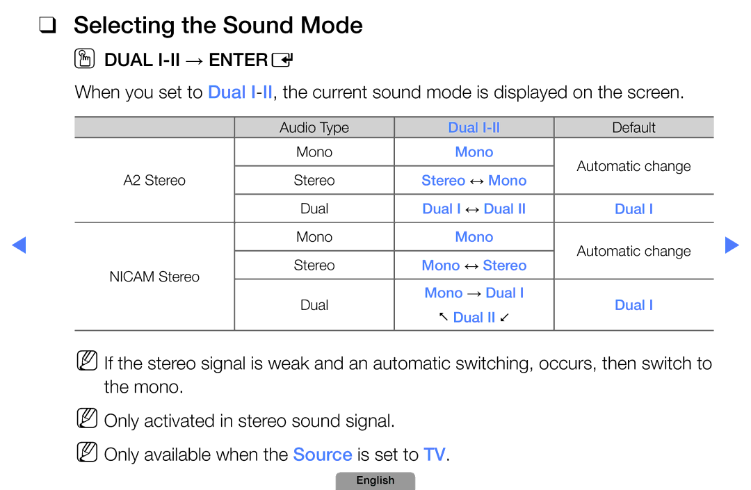 Samsung UA32D5800VRXXT manual Selecting the Sound Mode, Oodual I-II → Entere 