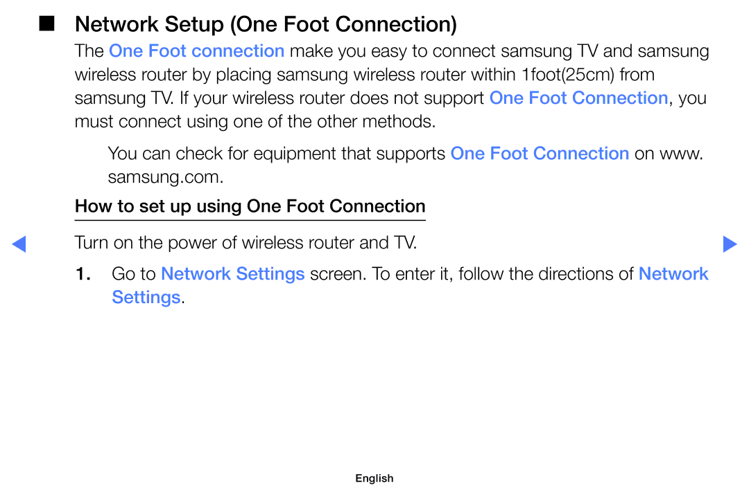 Samsung UA32D5800VRXXT manual Network Setup One Foot Connection 