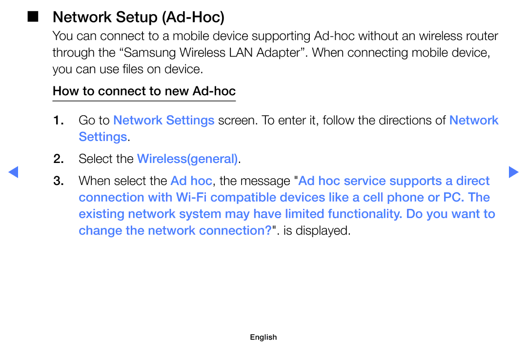 Samsung UA32D5800VRXXT manual Network Setup Ad-Hoc 