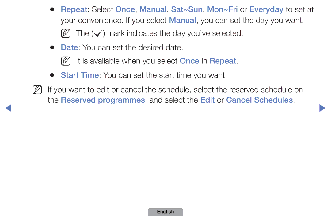 Samsung UA32D5800VRXXT manual Reserved programmes, and select the Edit or Cancel Schedules 