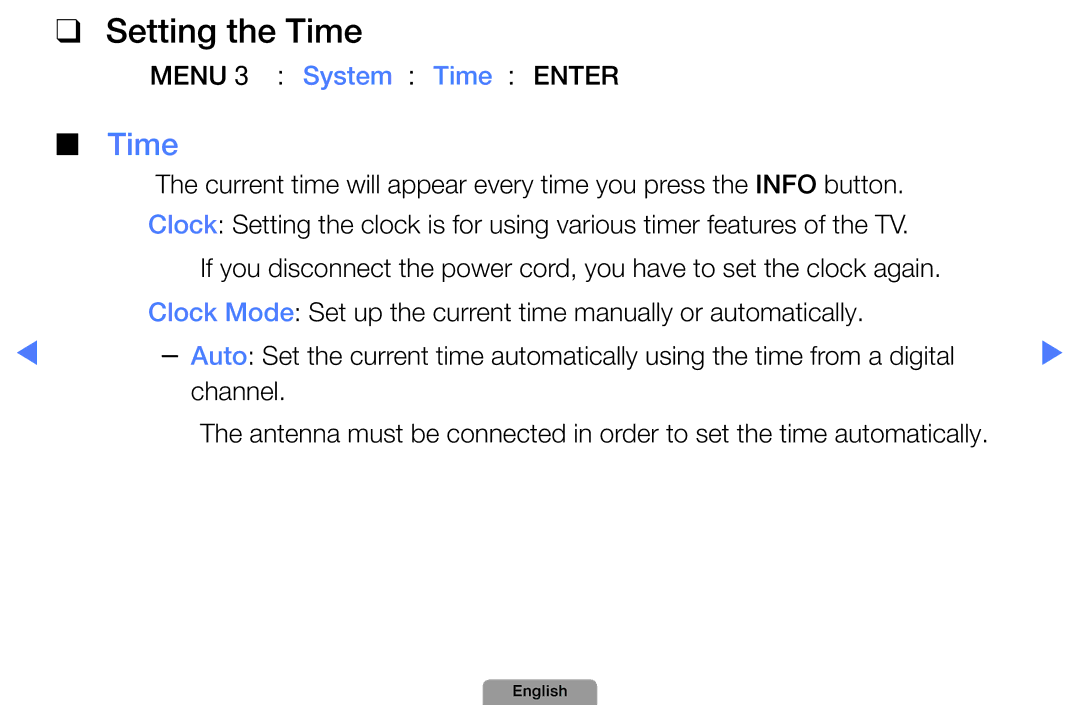 Samsung UA32D5800VRXXT manual Setting the Time 