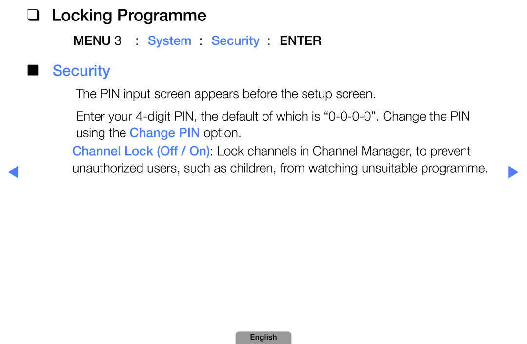 Samsung UA32D5800VRXXT manual Locking Programme, OOMENUm → System → Security → Entere 