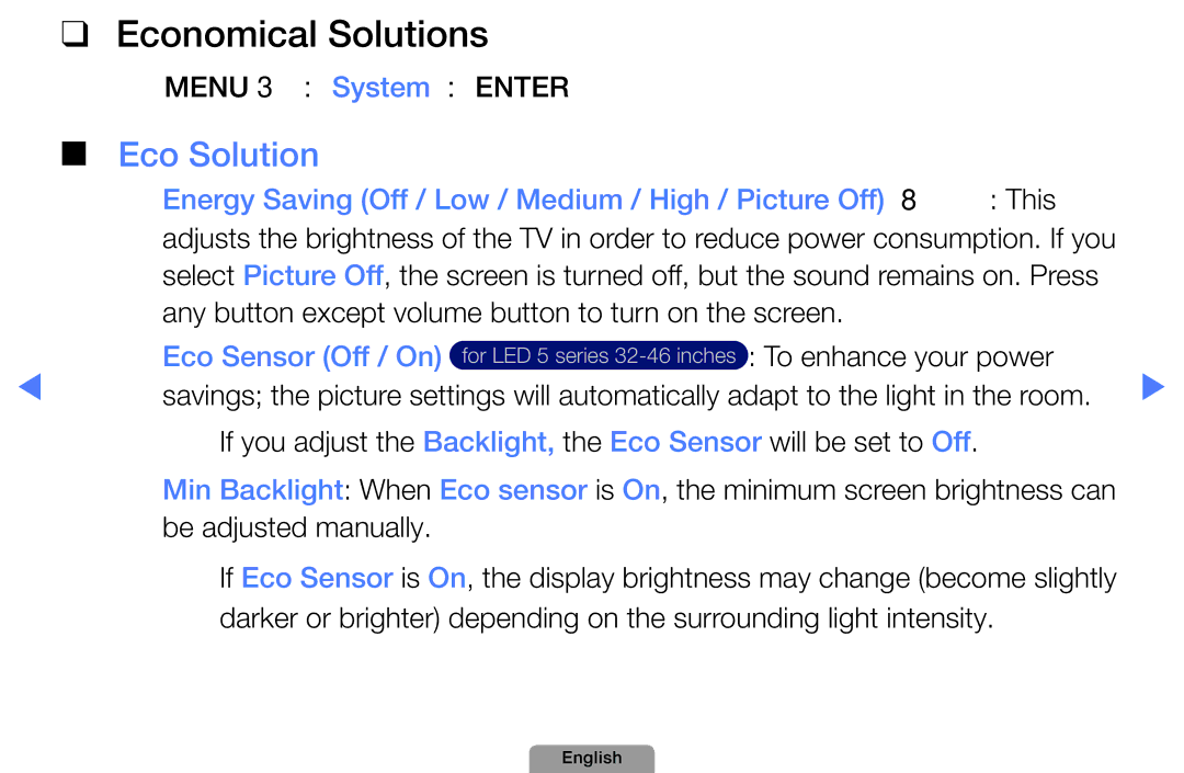 Samsung UA32D5800VRXXT manual Economical Solutions, Eco Solution 