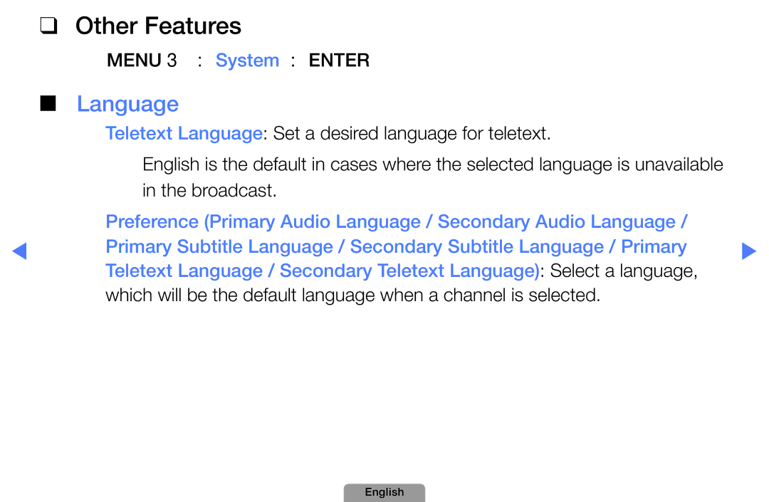 Samsung UA32D5800VRXXT manual Other Features, Language 