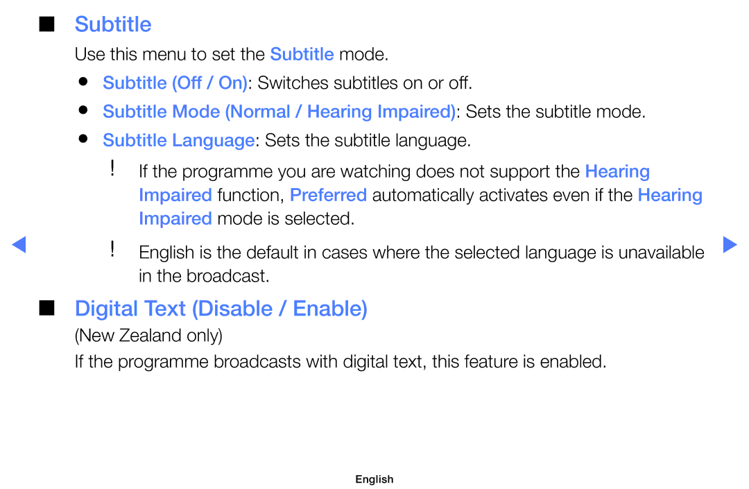 Samsung UA32D5800VRXXT manual Subtitle, Digital Text Disable / Enable 