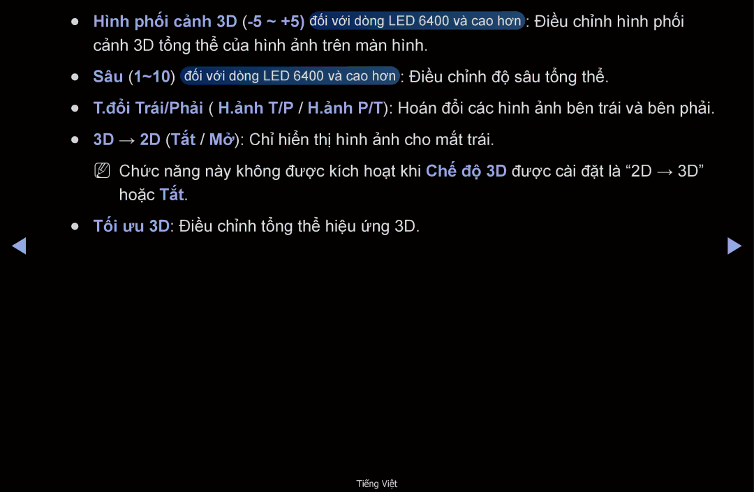 Samsung UA40D6400UNXXV, UA32D6000SNXXV, UA40D6000SNXXV, UA55D6600WMXXV manual Canh 3D tông thểcua hinh anh trên man hinh 