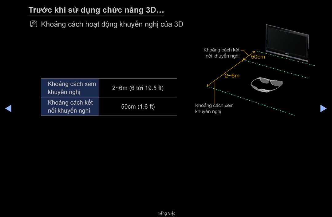 Samsung UA40D6000SNXXV, UA32D6000SNXXV manual Trước khi sử dụng chức năng 3D…, NN Khoảng cách hoạt động khuyến nghị của 3D 