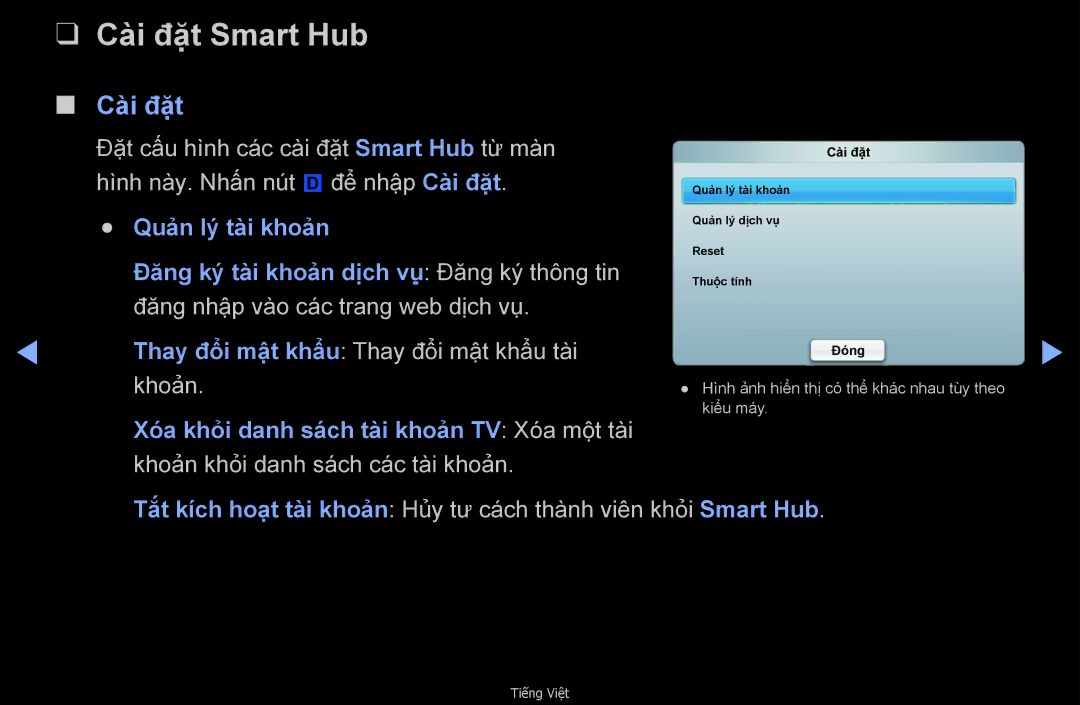 Samsung UA40D6400UNXXV, UA32D6000SNXXV, UA40D6000SNXXV, UA55D6600WMXXV, UA40D6600WNXXV, UA46D6400UMXXS manual Cài đặt Smart Hub 