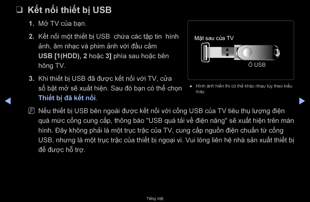 Samsung UA46D6000SNXXV, UA32D6000SNXXV, UA40D6000SNXXV, UA55D6600WMXXV manual Kết nối thiết bị USB, Thiêt bi đã kết nối 