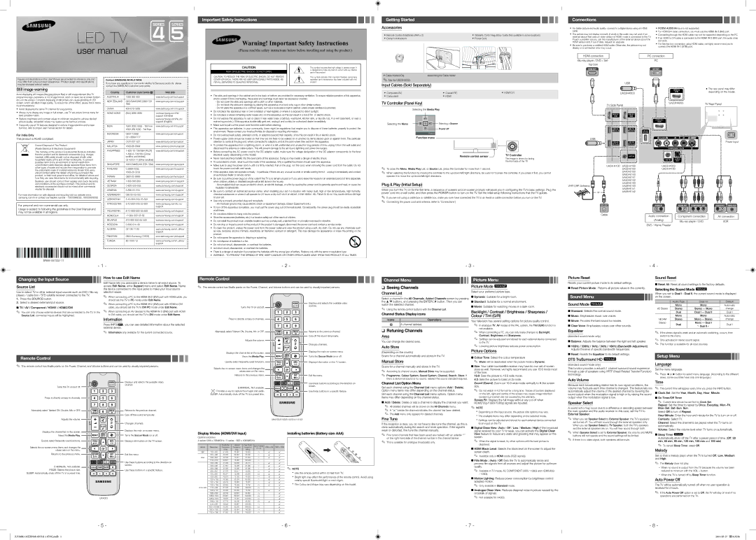 Samsung UA40H5100ARXSK manual Accessories, Still image warning, Input Cables Sold Separately, TV Controller Panel Key 