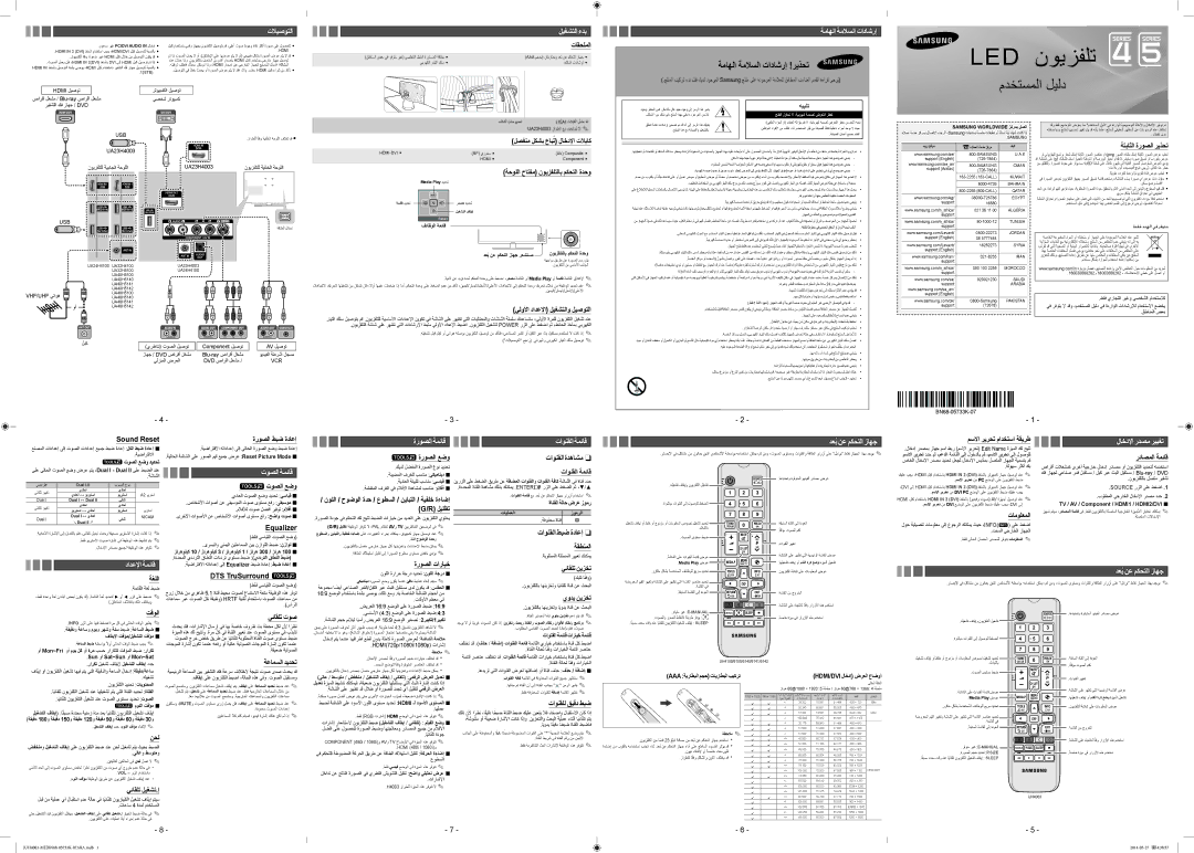 Samsung UA40H5100ARXSK manual تاقحلملا, ةحوللا حاتفم نويزفلتلاب مكحتلا ةدحو, ةتباثلا ةروصلا ريذحت, Tةروصلا عضو, Tتوصلا عضو 