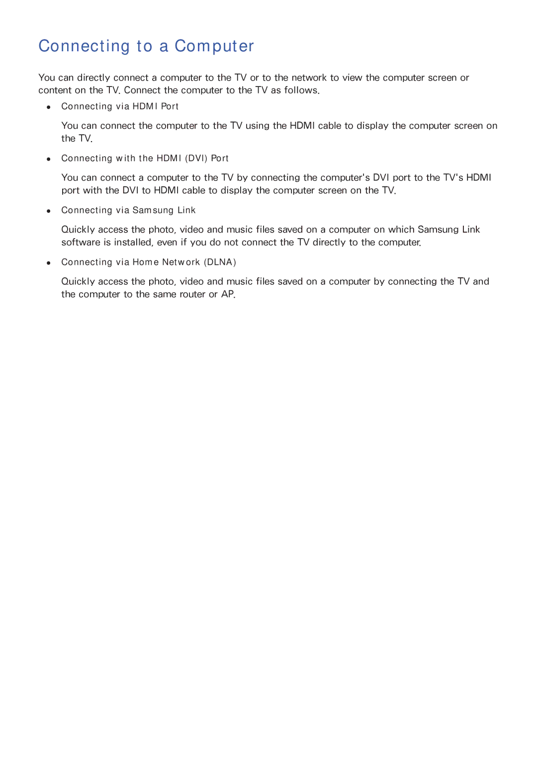 Samsung UA32H4303AWXSQ, UA32H4303AKXXS, UA58H5203AKXXV, UA40H6203AKXXV, UA40H5303AKXXV manual Connecting to a Computer 