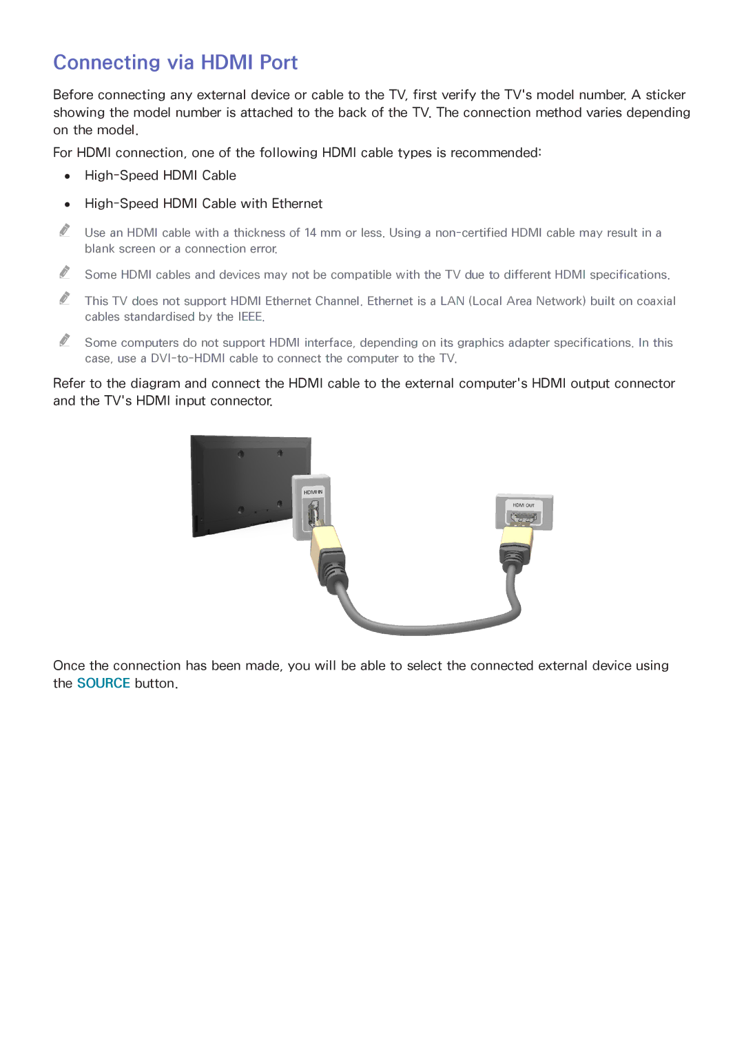 Samsung UA58H5200AWXSQ, UA32H4303AKXXS, UA58H5203AKXXV, UA40H6203AKXXV, UA40H5303AKXXV manual Connecting via Hdmi Port 