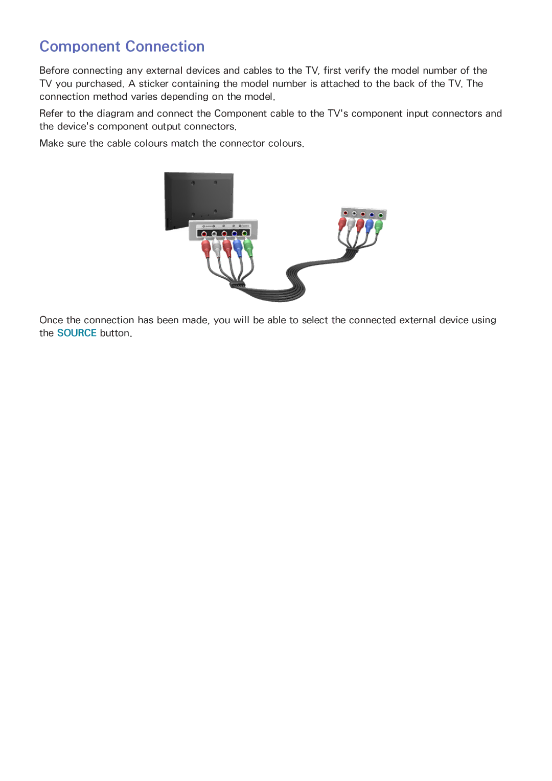 Samsung UA60H6203AKXXV, UA32H4303AKXXS, UA58H5203AKXXV, UA40H6203AKXXV, UA40H5303AKXXV, UA40H5203AKXXV Component Connection 