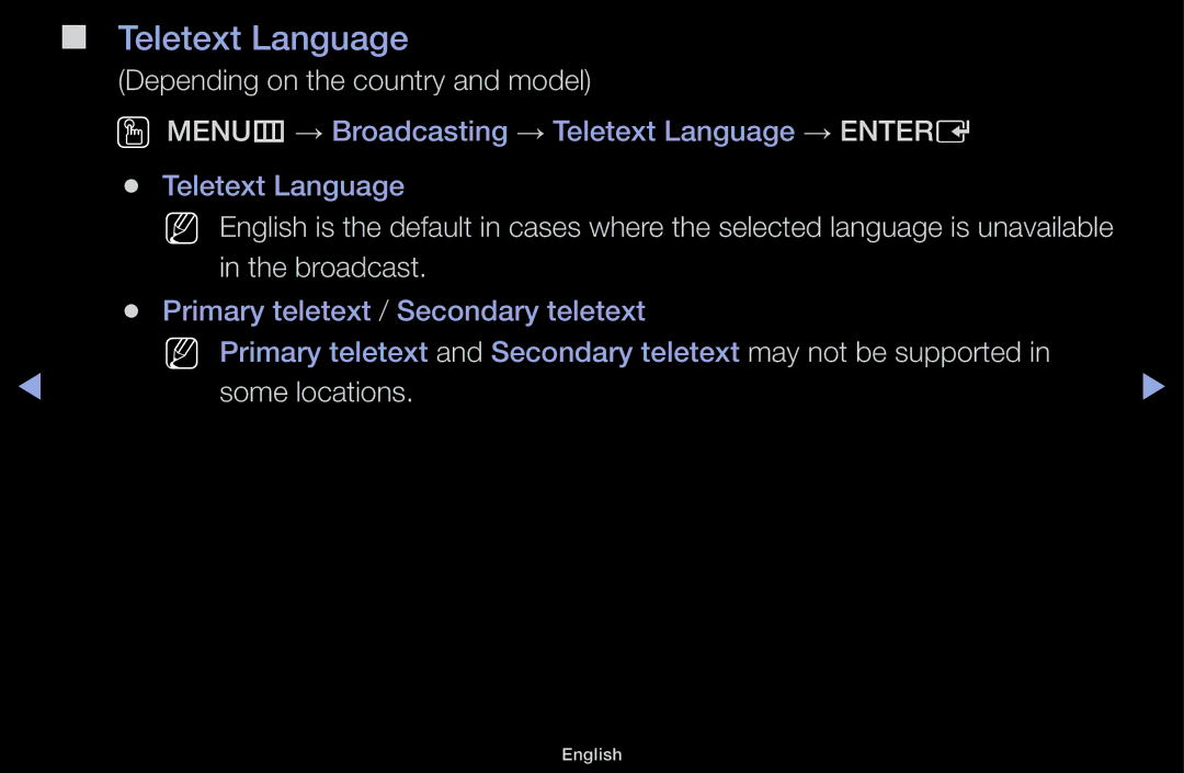 Samsung UA48J5000AKXXV, UA32J4170ASXUM, UA48J5170ASXUM, UA40J5170ASXUM, UA32J4003AKXXV manual Teletext Language, Broadcast 