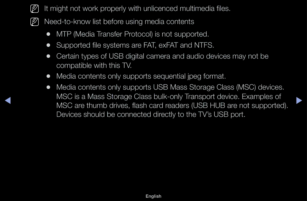 Samsung UA43J5100AKXXV, UA32J4170ASXUM, UA48J5170ASXUM manual Devices should be connected directly to the TV’s USB port 