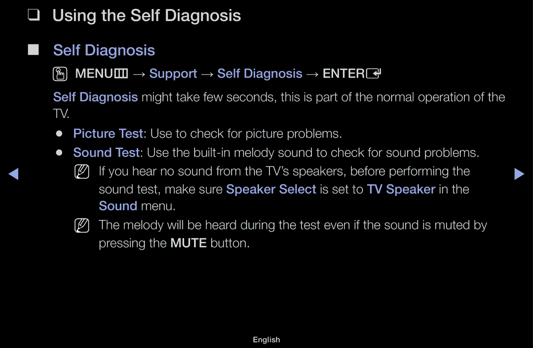 Samsung UA43J5100AKXXV, UA32J4170ASXUM, UA48J5170ASXUM, UA40J5170ASXUM, UA32J4003AKXXV manual Using the Self Diagnosis 