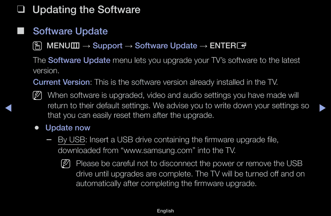 Samsung UA32J4170ASXUM, UA48J5170ASXUM, UA40J5170ASXUM, UA32J4003AKXXV, UA40J5000AKXXV Updating the Software, Software Update 