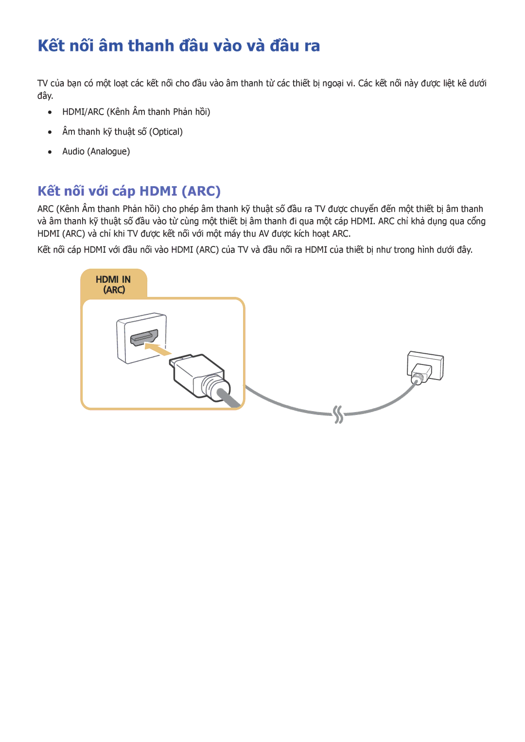 Samsung UA40J5520AKXXV, UA32J5500AKXXV, UA43J5520AKXXV manual Kết nối âm thanh đầu vào và đầu ra, Kết nối với cáp Hdmi ARC 