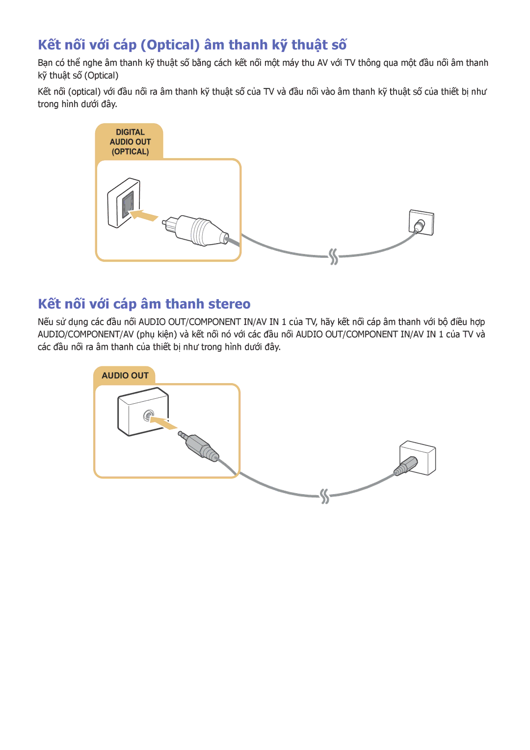 Samsung UA48J6200AKXXV, UA32J5500AKXXV manual Kết nối với cáp Optical âm thanh kỹ thuật số, Kết nối với cáp âm thanh stereo 