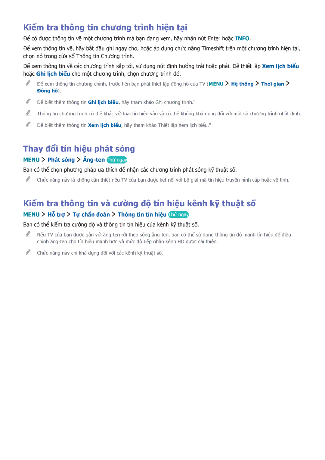Samsung UA43J5520AKXXV, UA32J5500AKXXV manual Kiểm tra thông tin chương trình hiện tại, Thay đổi tín hiệu phát sóng 