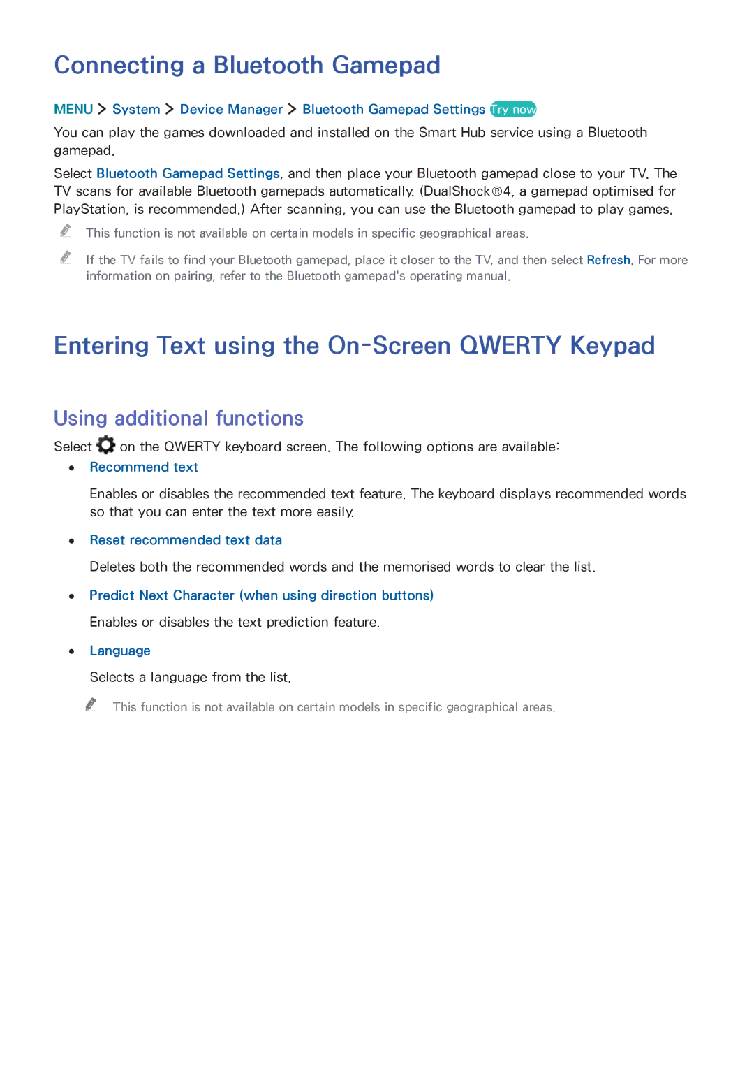 Samsung UA40J5500AKXXV, UA32J5500AKXXV Connecting a Bluetooth Gamepad, Entering Text using the On-Screen Qwerty Keypad 