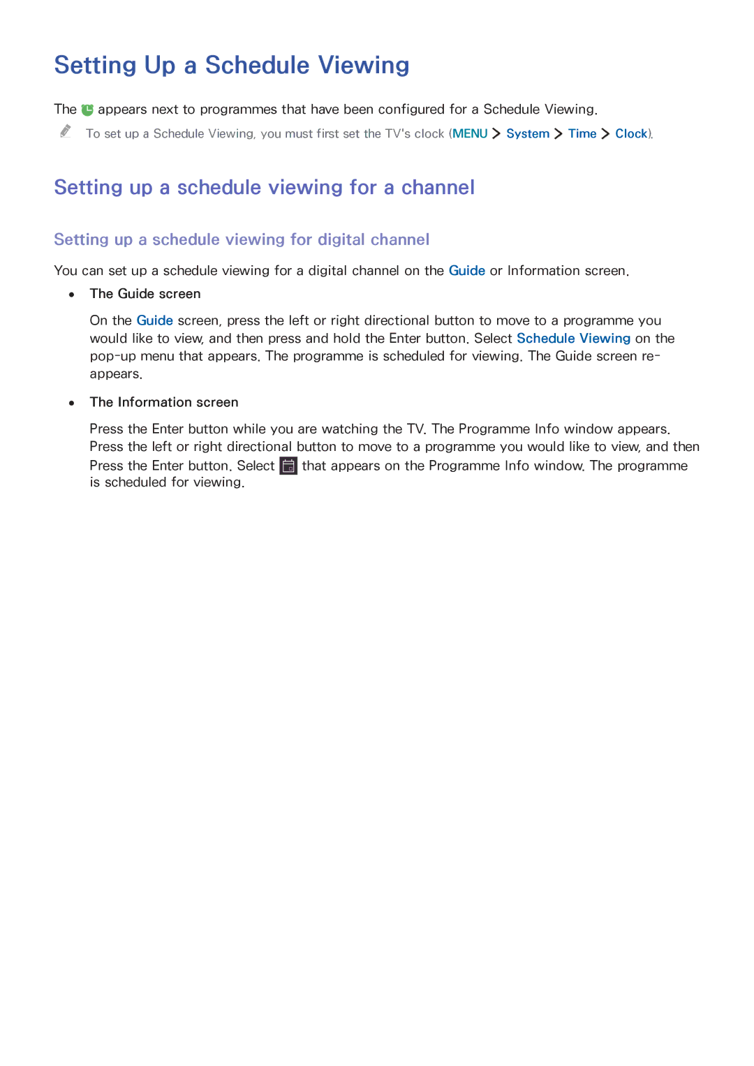 Samsung UA48J6300AWXSQ, UA32J5500AKXXV manual Setting Up a Schedule Viewing, Setting up a schedule viewing for a channel 