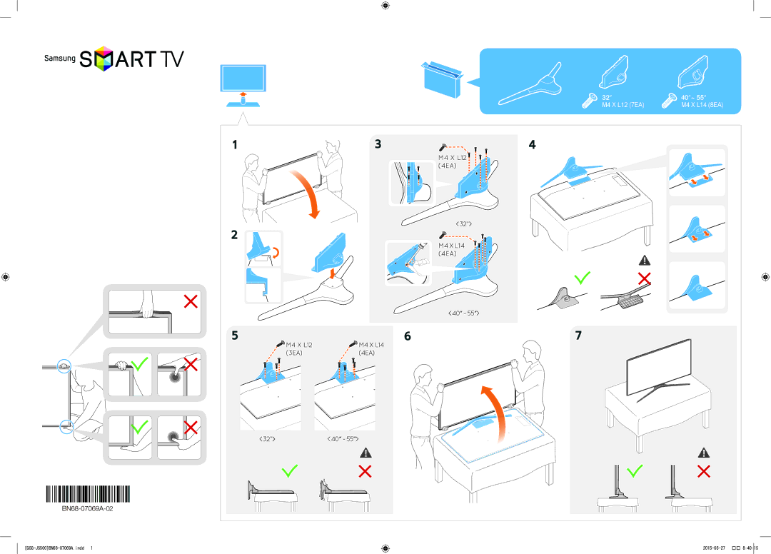 Samsung UA48J5500AKXXV, UA32J5500AKXXV, UA43J5500AKXXV, UA40J5500AKXXV, UA55J5500AKXXV manual 40~, M4 X L12 7EA 